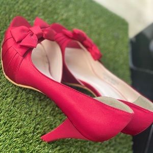 Satin Peep Toe Platform High Heel with Bow Detail